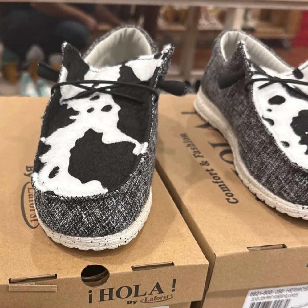 Hola black cow print shoes, size 9 brand new never worn.